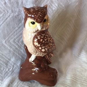Vintage Ceramic Owl Figurine - Brown and Cream
